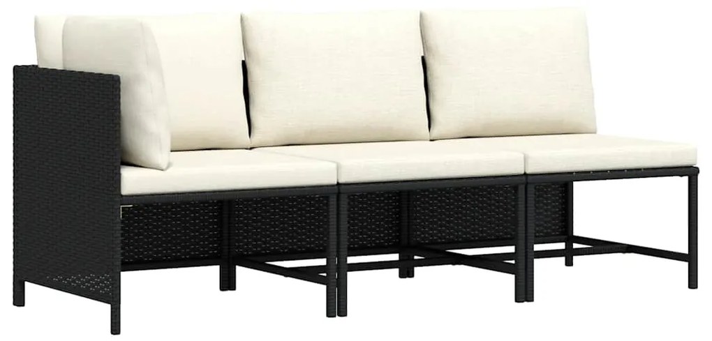 313519 vidaXL Градински комплект с възглавници, 3 части, черен полиратан