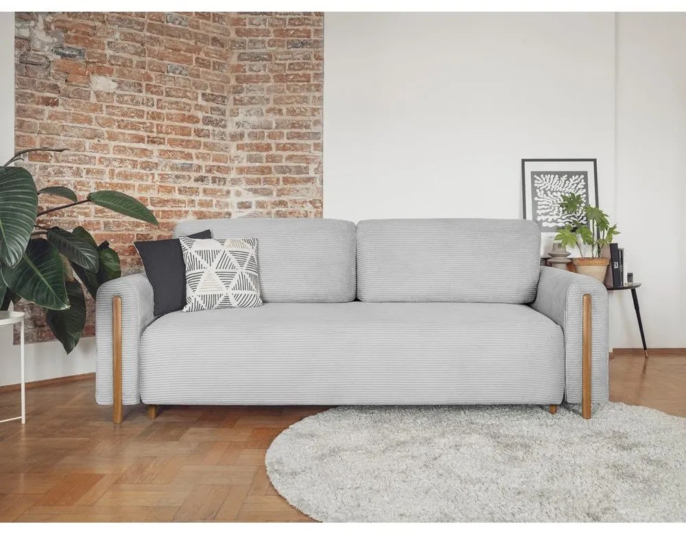 Светлосив сгъваем/с място за съхранение диван от рипсено кадифе 244 cm Arcadova – ELTAP