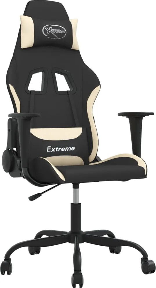 345469 vidaXL Масажен гейминг стол, черно и кремаво, плат