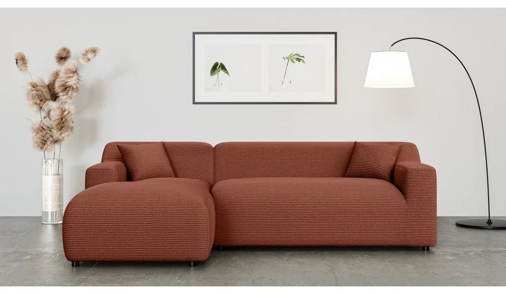 Ъглов диван от рипсено кадифе в тухлен цвят (ляв ъгъл) Martin – Ropez