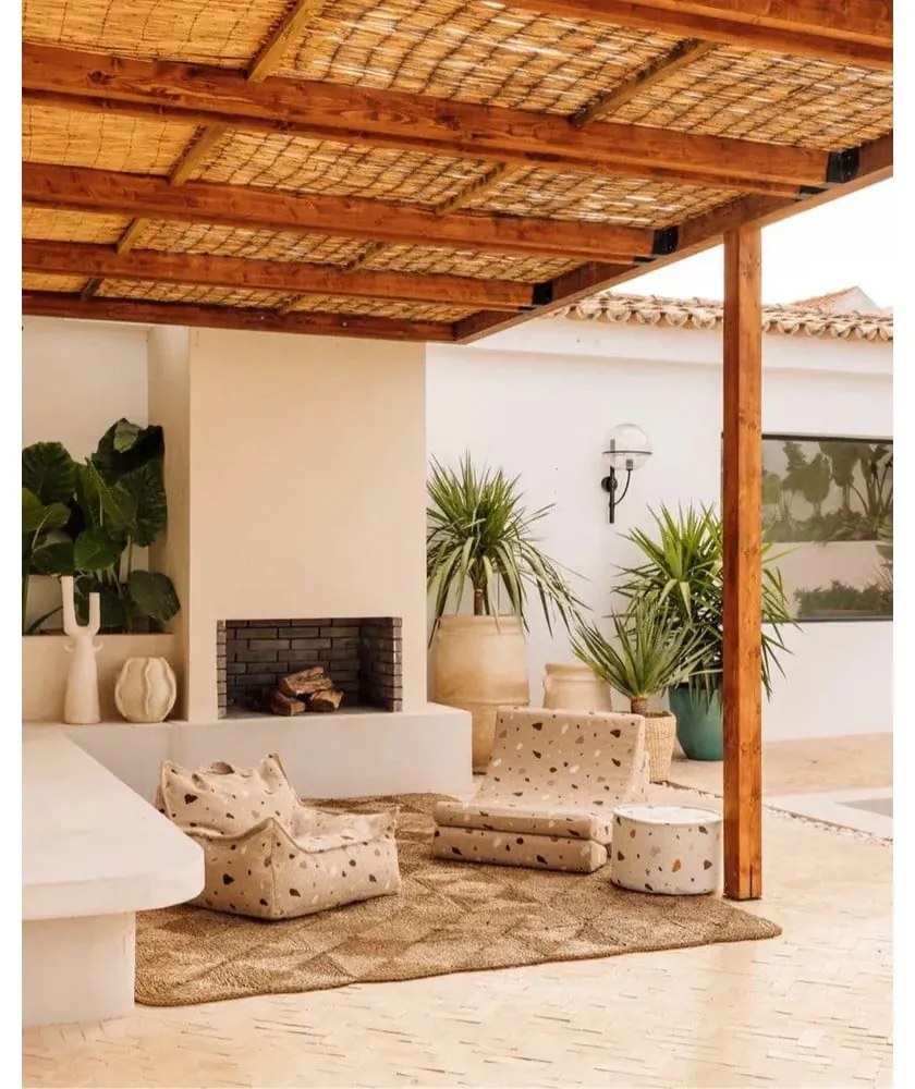 Бял детски пуф от букле и шенил Terrazzo – Wigiwama