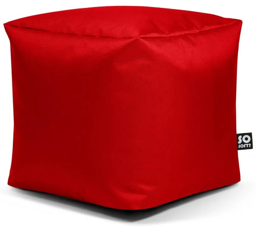 Червен детски пуф Cube M – So Soft?