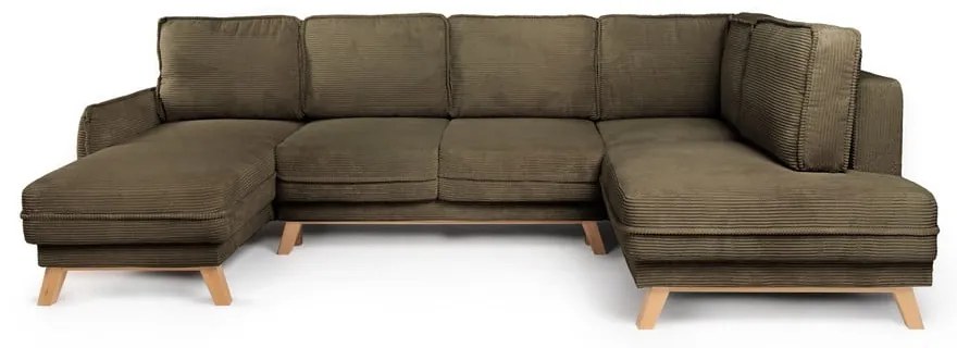 Зелен сгъваем ъглов диван от рипсено кадифе (десен ъгъл/"U" форма) Tori – Bonami Selection