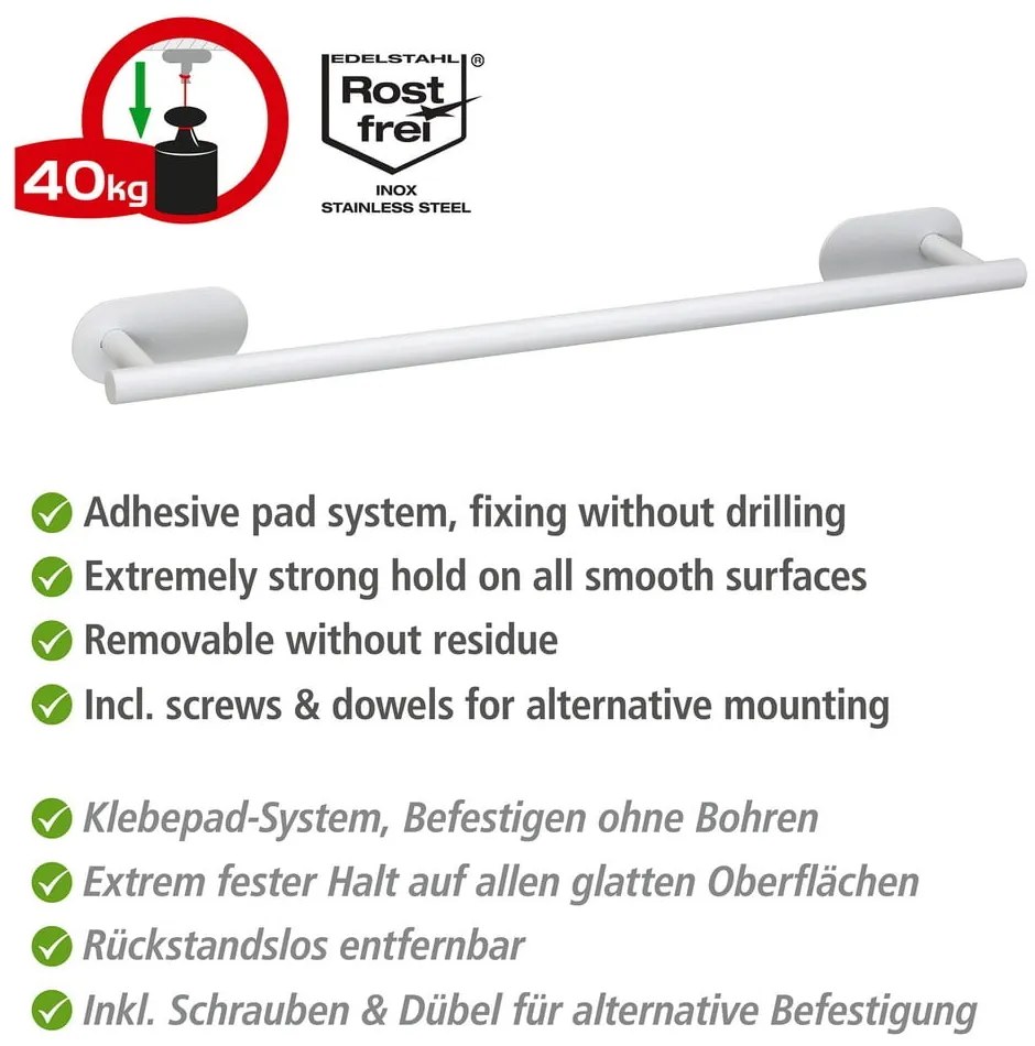 Бяла самозалепваща поставка за кърпи от неръждаема стомана Orea Uno – Wenko