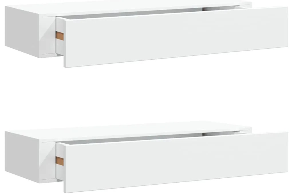 330256 vidaXL Стенни рафтове с чекмеджета, 2 бр, бели, 60x23,5x10 см, МДФ