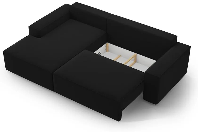 Черен кадифен разтегателен с място за съхранение ъглов диван (ляв ъгъл) Jodie – Micadoni