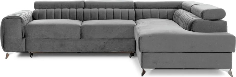 Сив кадифен разтегателен ъглов диван с място за съхранение (десен ъгъл L форма) Laurence – ELTAP