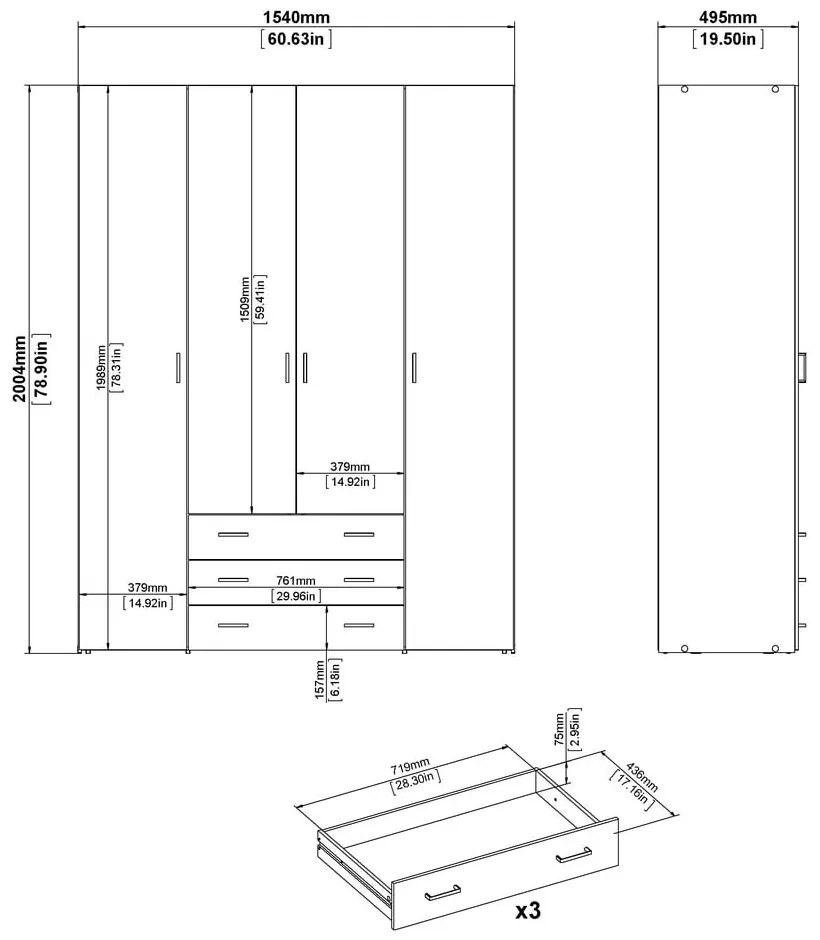 Бял гардероб 154x200 cm Space – Tvilum