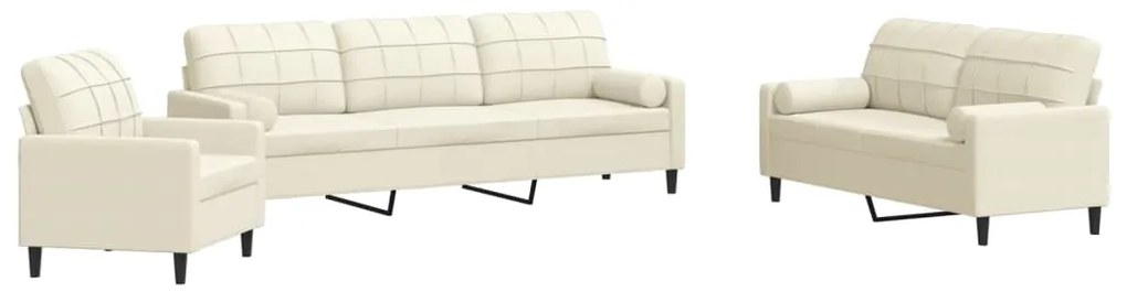 3278459 vidaXL Мека мебел от 3 части с възглавници и болстери кремав кадифе