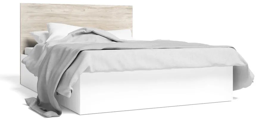 Бяло/естествено дъбово двойно легло с място за съхранение 140x190 cm Sahara - Marckeric