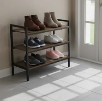 Шкаф за обувки с 3 дървени рафта