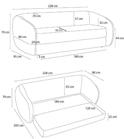 Бежов шенилов сгъваем диван 228 cm Neyo – Bobochic Paris