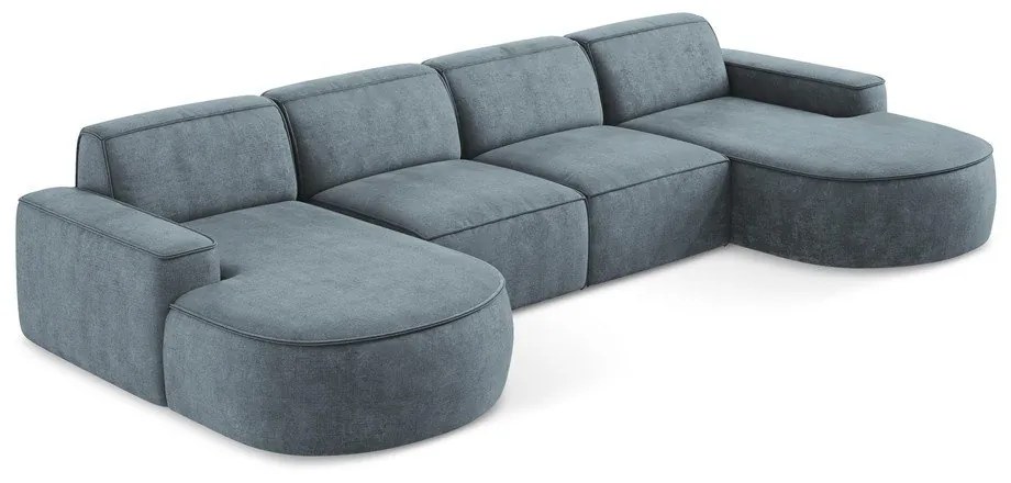 Сиво-син шенилов ъглов диван (U форма) Omao – Makamii
