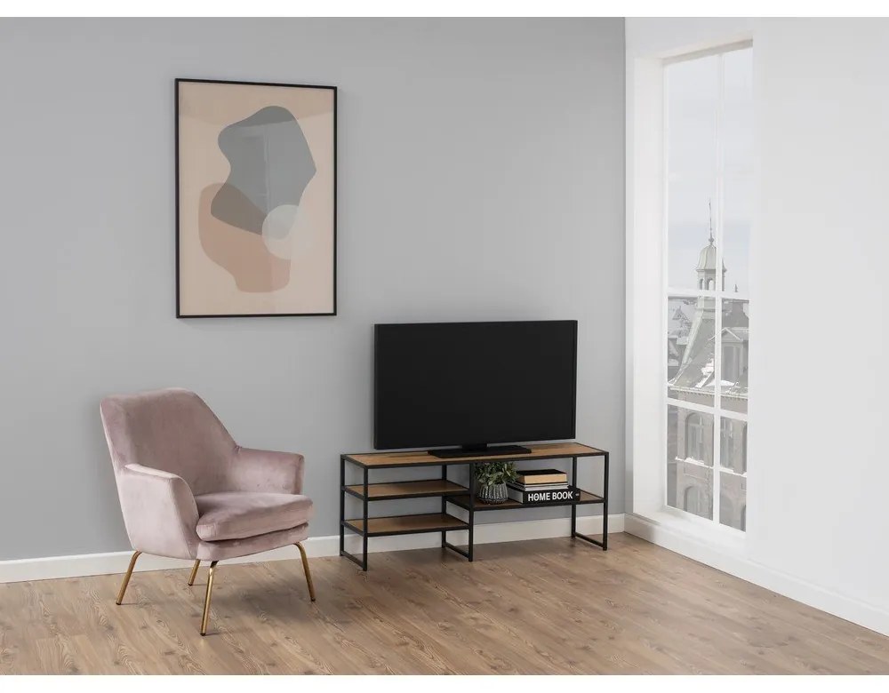 Черна/естествена маса за телевизор от декор от дъб 120x46 cm Seaford – Actona