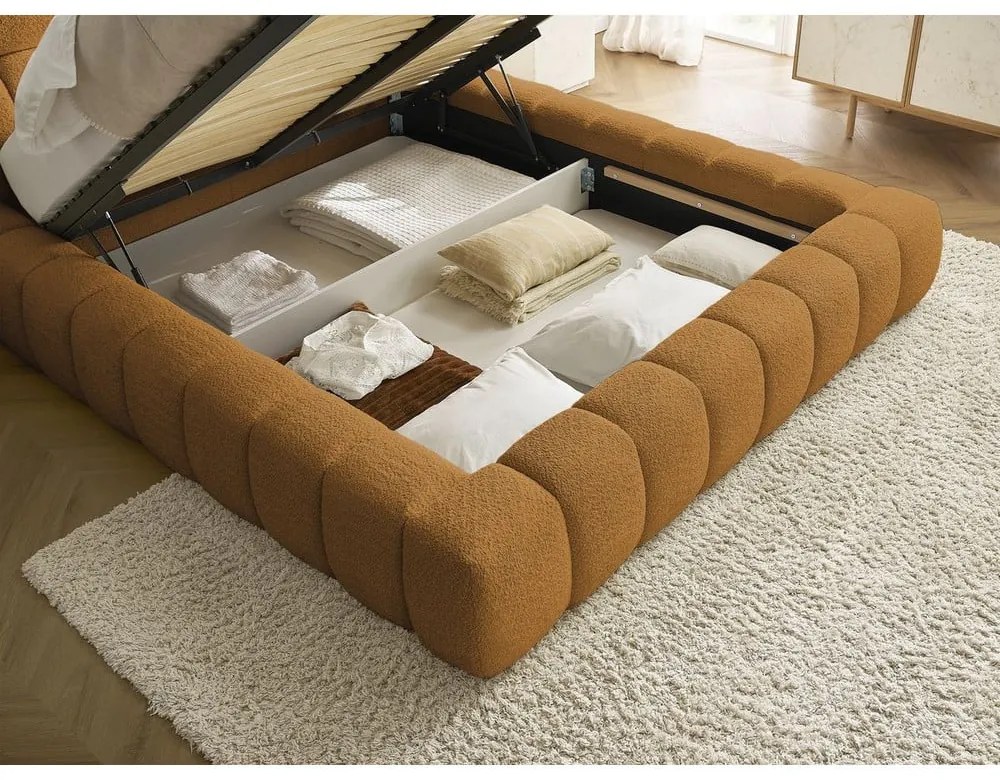 Двойно тапицирано легло с място за съхранение с включена подматрачна рамка в цвят горчица 160x200 cm Mont Blanc – Bobochic Paris