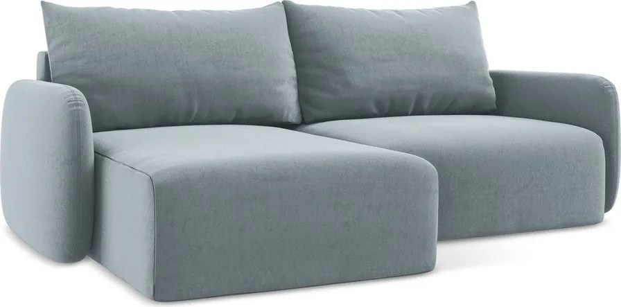 Син кадифен сгъваем/с място за съхранение ъглов диван (ляв ъгъл) Kalena – Makamii