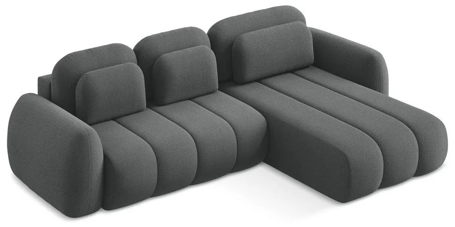 Тъмносив разтегателен ъглов диван с място за съхранение от букле (десен ъгъл) Pele – Makamii