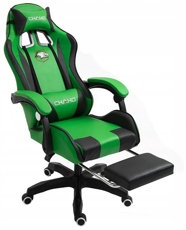 Комфортен гейминг стол с черно-зелена масажна възглавница