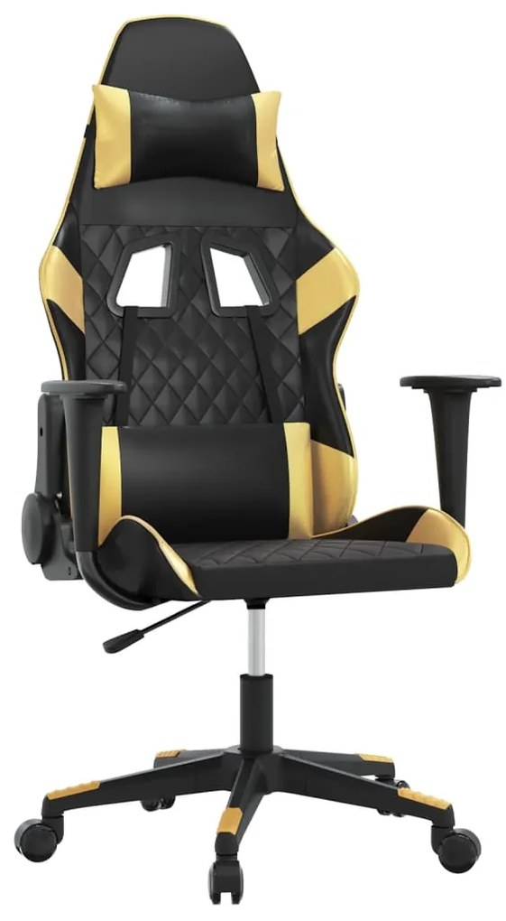 3143755 vidaXL Гейминг стол, черно и златисто, изкуствена кожа
