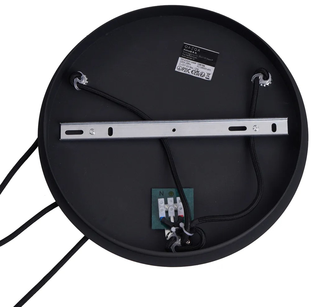 Арт Деко висяща лампа черна със синьо и зелено стъкло 3 светлини - Douglass