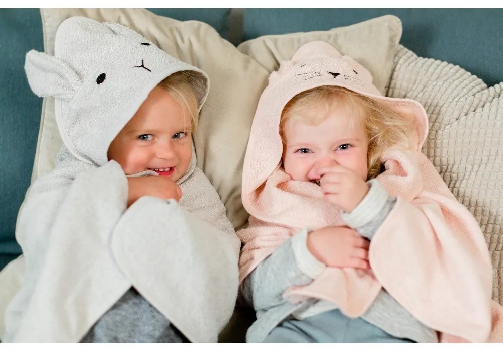 Сива памучна детска хавлия с качулка 76x76 cm Rabbit – Kindsgut