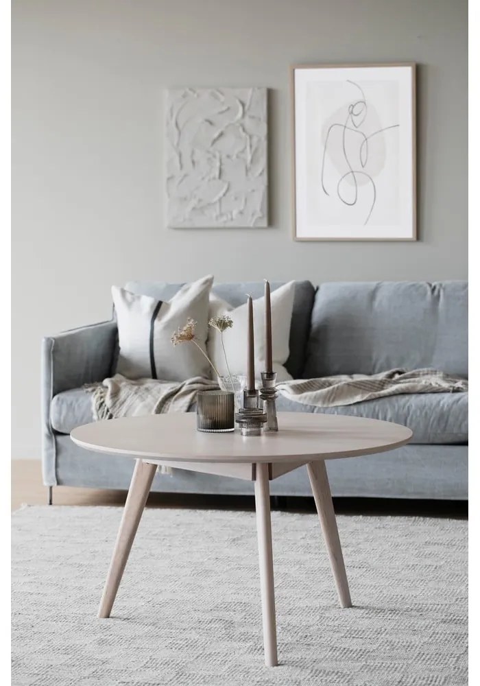 Кръгла маса за кафе в дъбов декор в естествен цвят 90x90 cm Yumi - Rowico