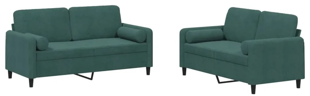 3201996 vidaXL Комплект дивани 2 части с възглавници, тъмнозелен, кадифе