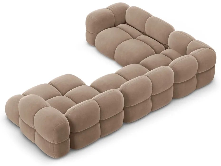 Кафяв кадифен ъглов диван (ляв ъгъл/U форма) Loretto – Cosmopolitan Design