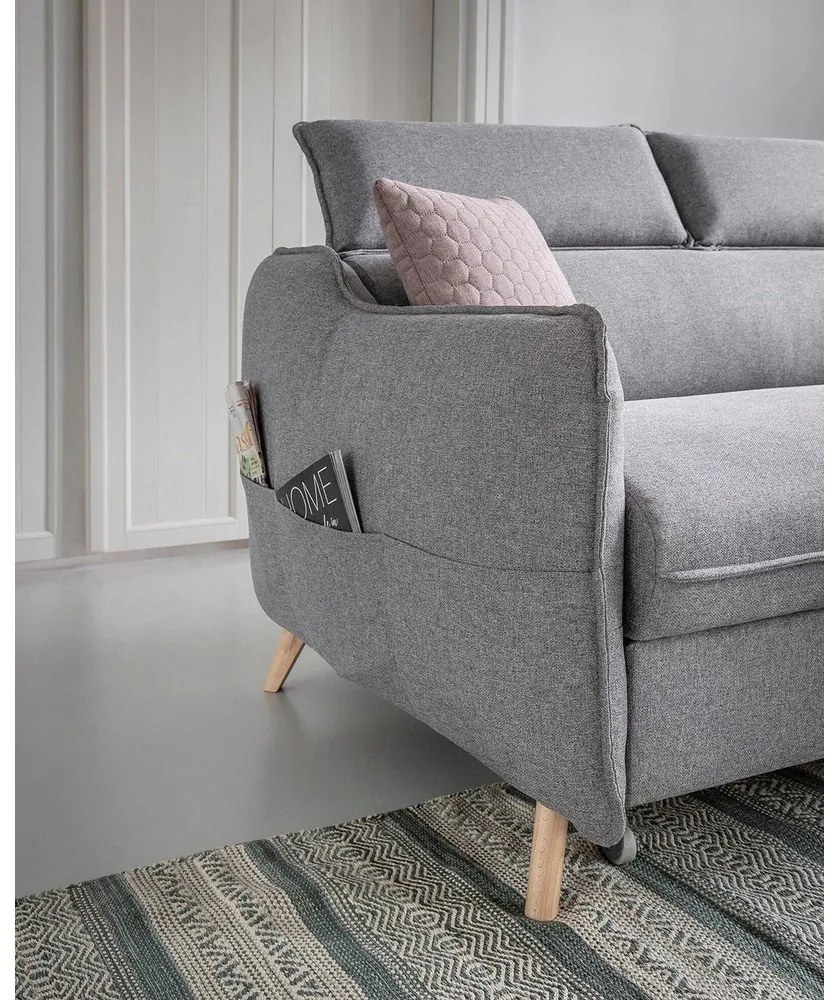 Светлосив ъглов разтегателен диван, десен ъгъл Sweet Harmony - Miuform