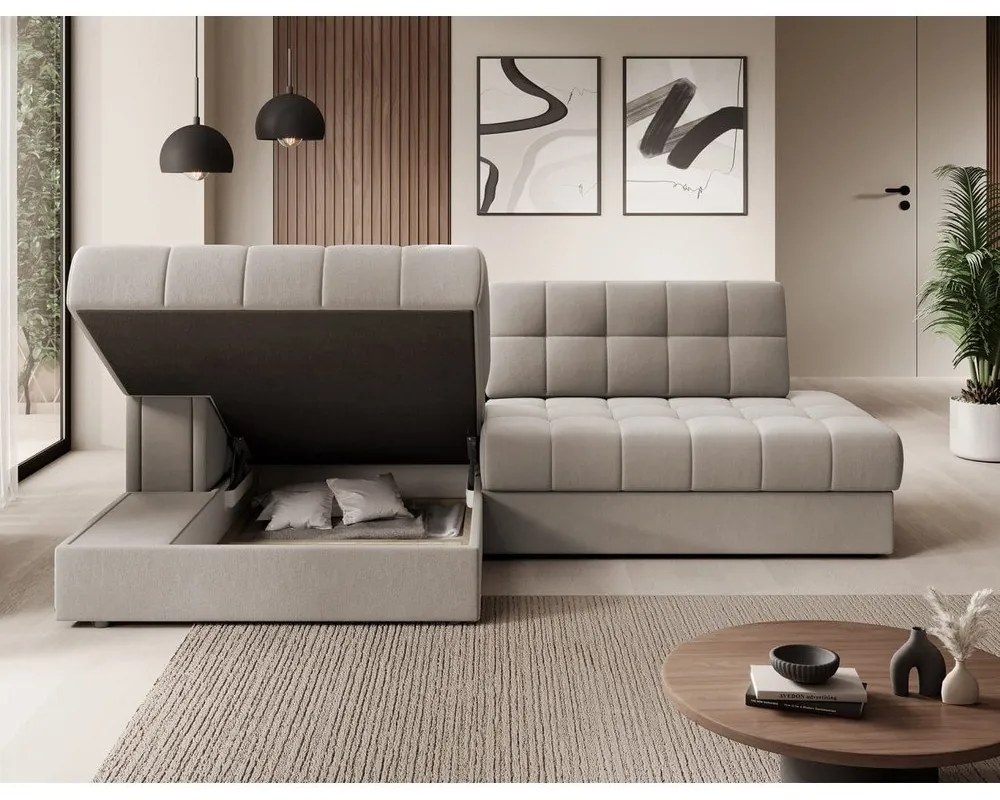 Бежов кадифен разтегателен ъглов диван (ляв ъгъл) Blezalt – ELTAP