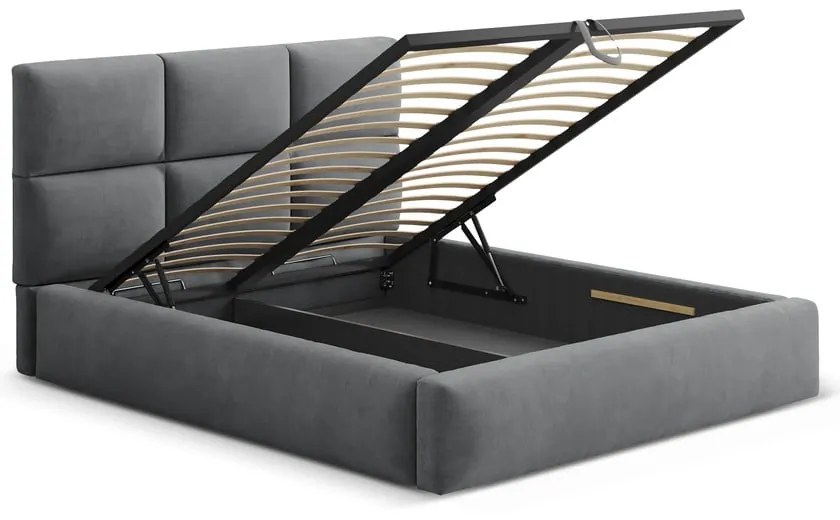 Сиво двойно легло 180x200 cm тапицирано с място за съхранение с включена подматрачна рамка Libera – Windsor & Co Sofas