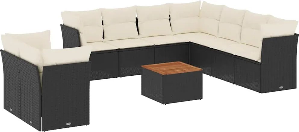 3256042 vidaXL Градински комплект диван с възглавници 11 части черен полиратан