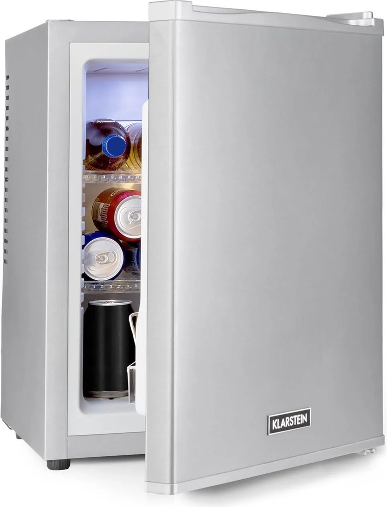 Klarstein Happy Hour 33, минибар, 33 л, 5 - 15 °C, енергиен клас G, тих, 25 dB, LED осветление, сребрист