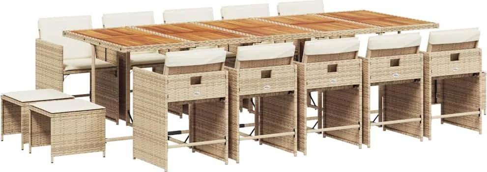 3211180 vidaXL Градински комплект с възглавници 15 части бежов полиратан