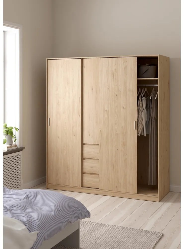 Гардероб от дъбов декор с плъзгащи се врати в естествен цвят 177x200x60 cm Naia – Tvilum
