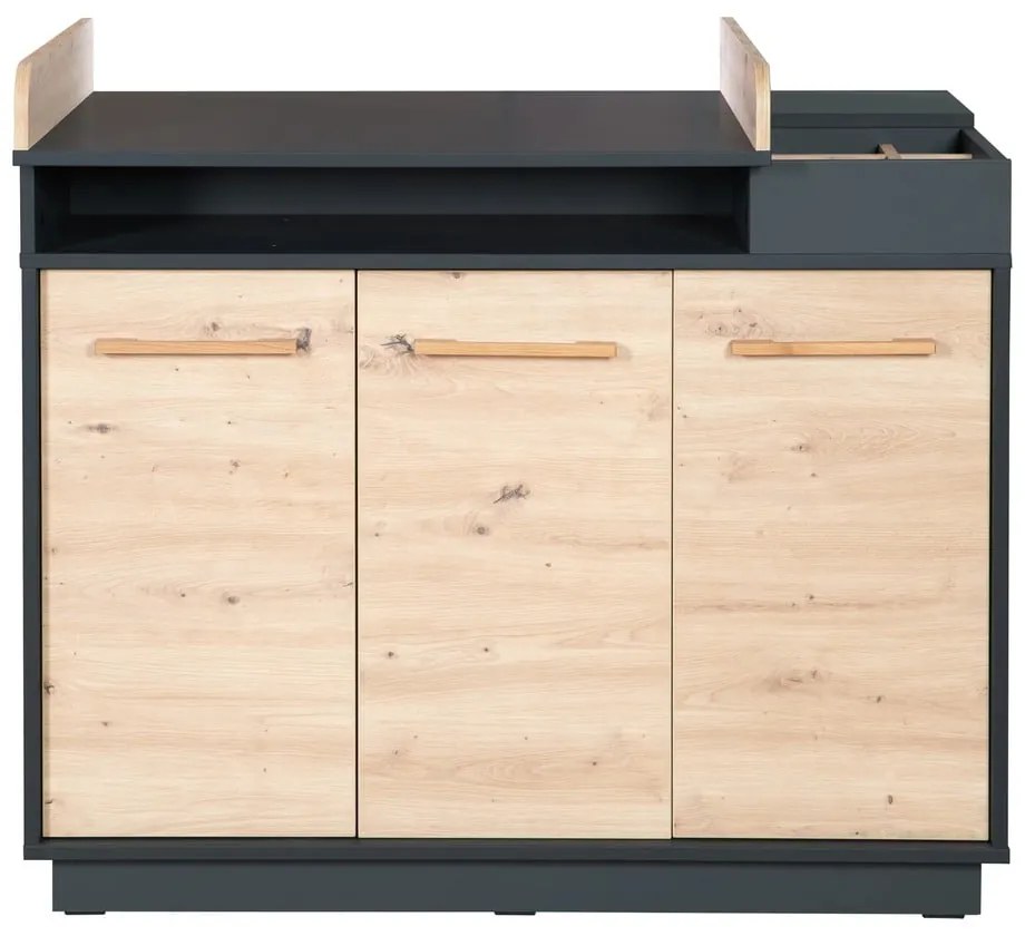 Нисък детски скрин от дъб с масичка за повиване в антрацитно-естествен цвят 118x103 cm Lenn - Roba