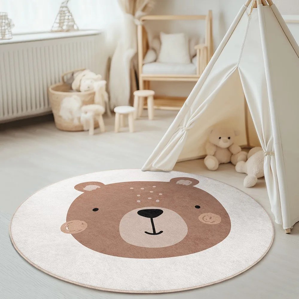 Кафяв/кремав детски килим подходящ за пране ø150 cm Teddy Bear – Mila Home