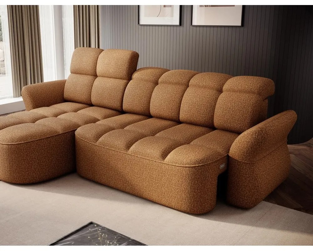 Жълт/кафяв кадифен сгъваем/с място за съхранение ъглов диван (ляв ъгъл) Beneth – ELTAP