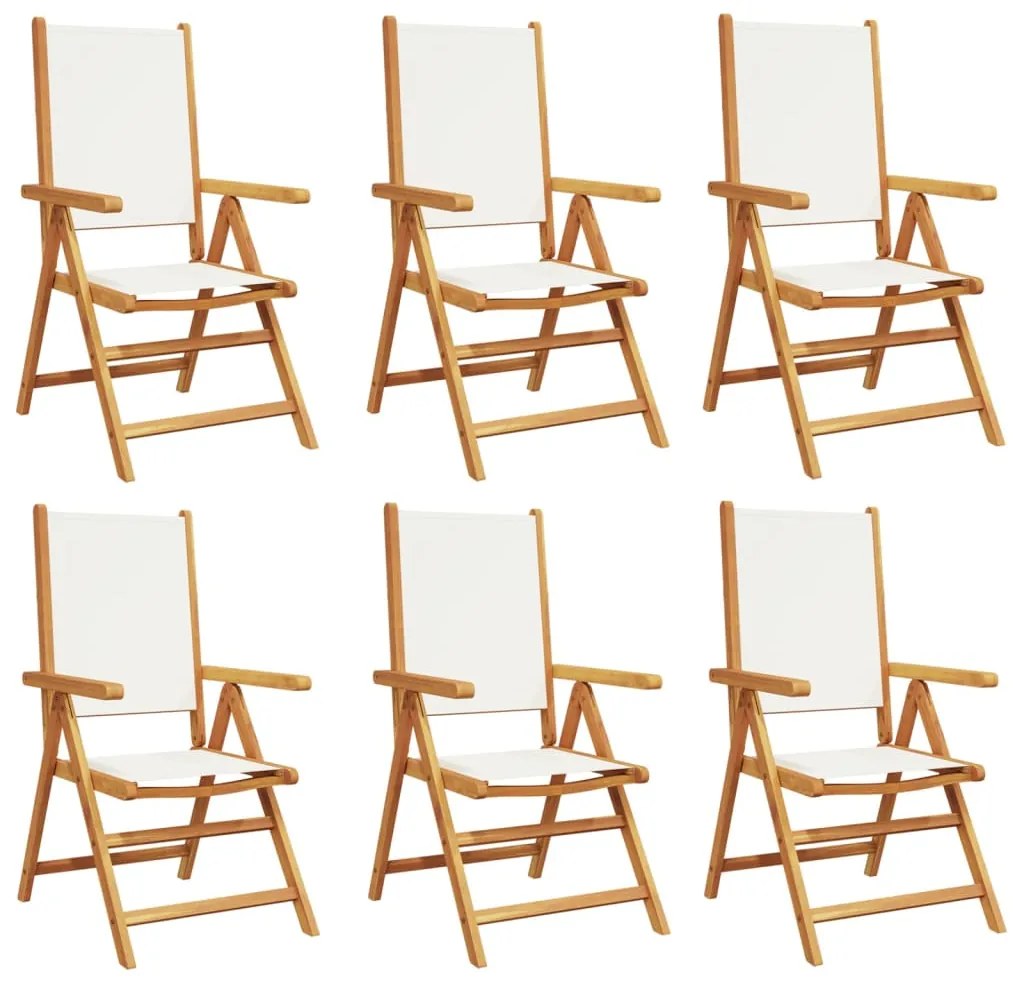 3214539 vidaXL Накланящи градински столове 6 бр кремавобял плат и дърво масив