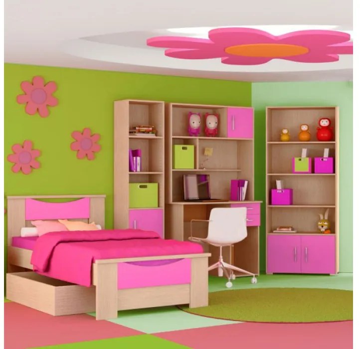 Детско легло Hamogelo-Semi double-With big bed frame - Oak / Pink