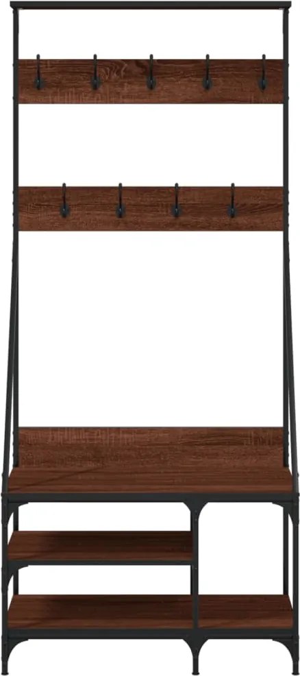 Стойка за дрехи и рафт за обувки, кафяв дъб, 80x40x184 см