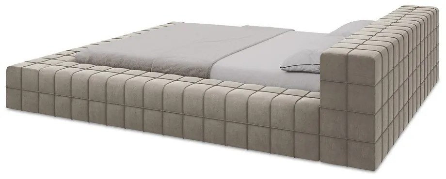 Двойно легло кафяво-сиво тапицирано с включена подматрачна рамка 160x200 cm Akela – Makamii