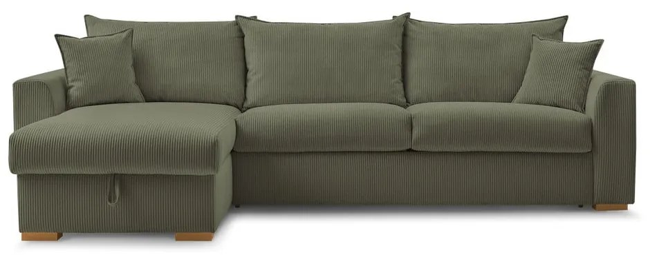 Зелен разтегателен ъглов диван от рипсено кадифе (променлив) Augustin – Bobochic Paris