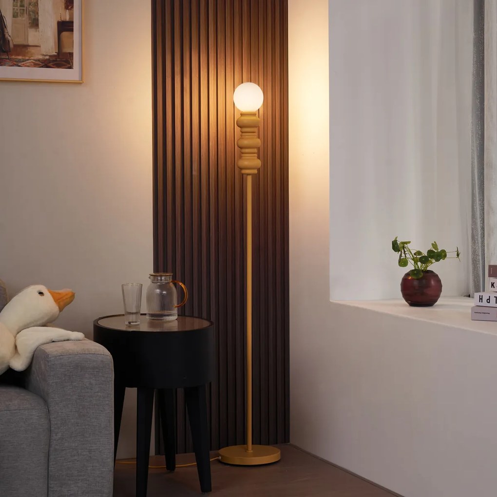 Ретро подова лампа горчично жълта с матирано стъкло - Феде