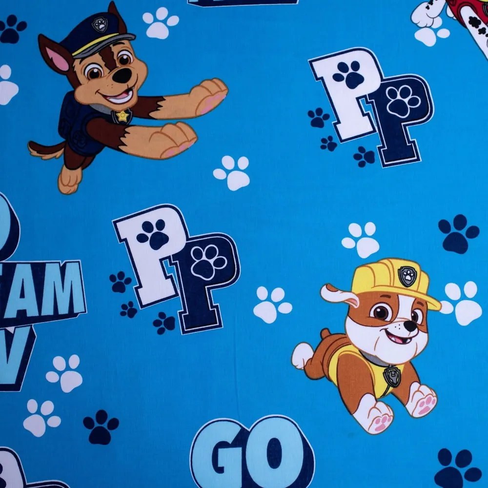 Син еластичен памучен детски чаршаф 90x200 cm Paw Patrol – Jerry Fabrics
