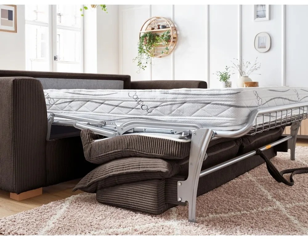 Кафяв разтегателен диван от рипсено кадифе 225 cm Augustin – Bobochic Paris