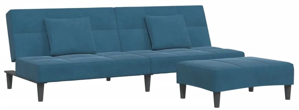 3258109 vidaXL 2-местно разтегателно канапе с табуретка, синьо, кадифе