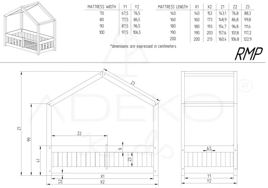 Детско легло от борова дървесина в естествен цвят 80x200 cm Mila RMP - Adeko