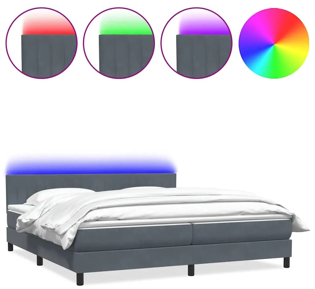 3317092 vidaXL Боксспринг легло с матрак и LED, тъмносиво, 200x210 см, кадифе