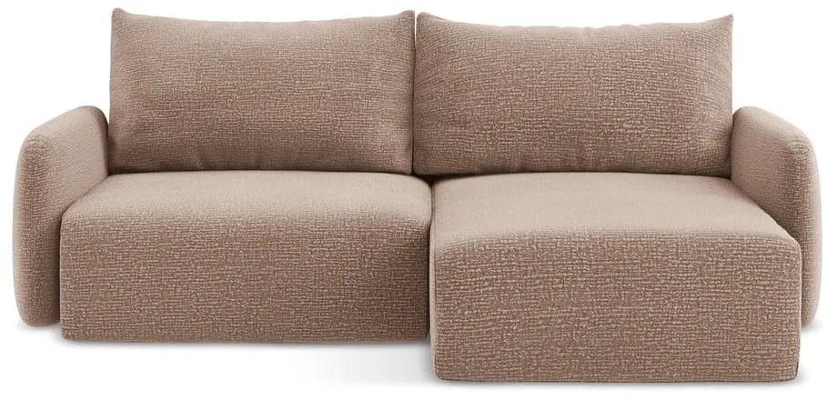 Светлокафяв разтегателен ъглов диван с място за съхранение (десен ъгъл) Kalena – Makamii